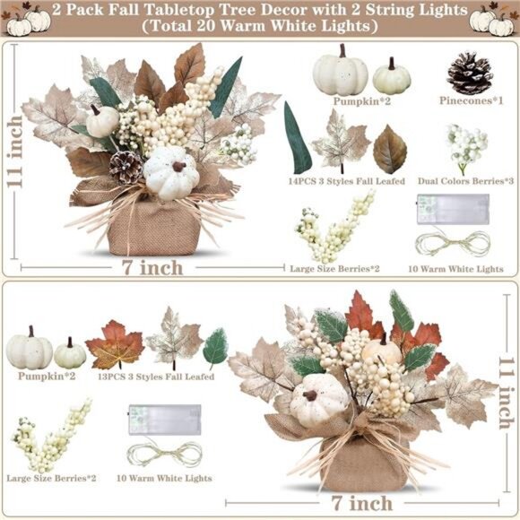 2 Pack 11 Inch Tabletop Maple Tree Fall Decorations for Home Lighted Fall Tree - Picture 2 of 7